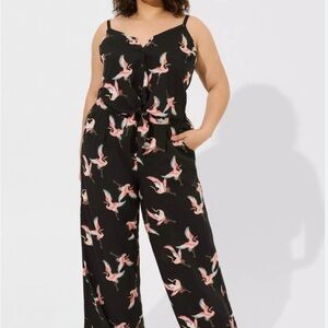 Torrid Black Top and Pants with Pink Bird Print